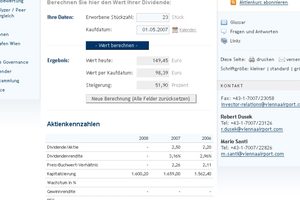 Dividendenrechner für die IR-Seite des Wiener Flughafens